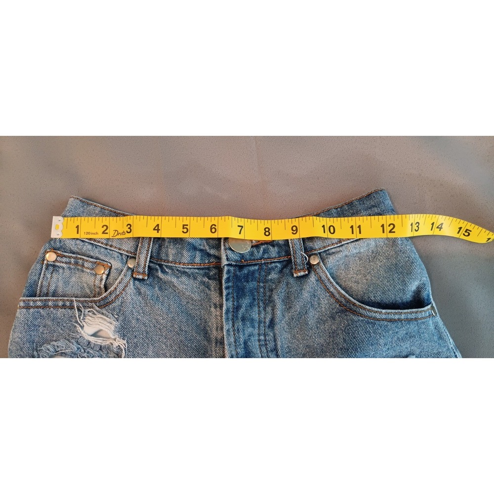 Signature 8 Distressed Button Fly High Waist Denim Shorts Blue Y2k Cheeky Size S - Picture 6 of 6